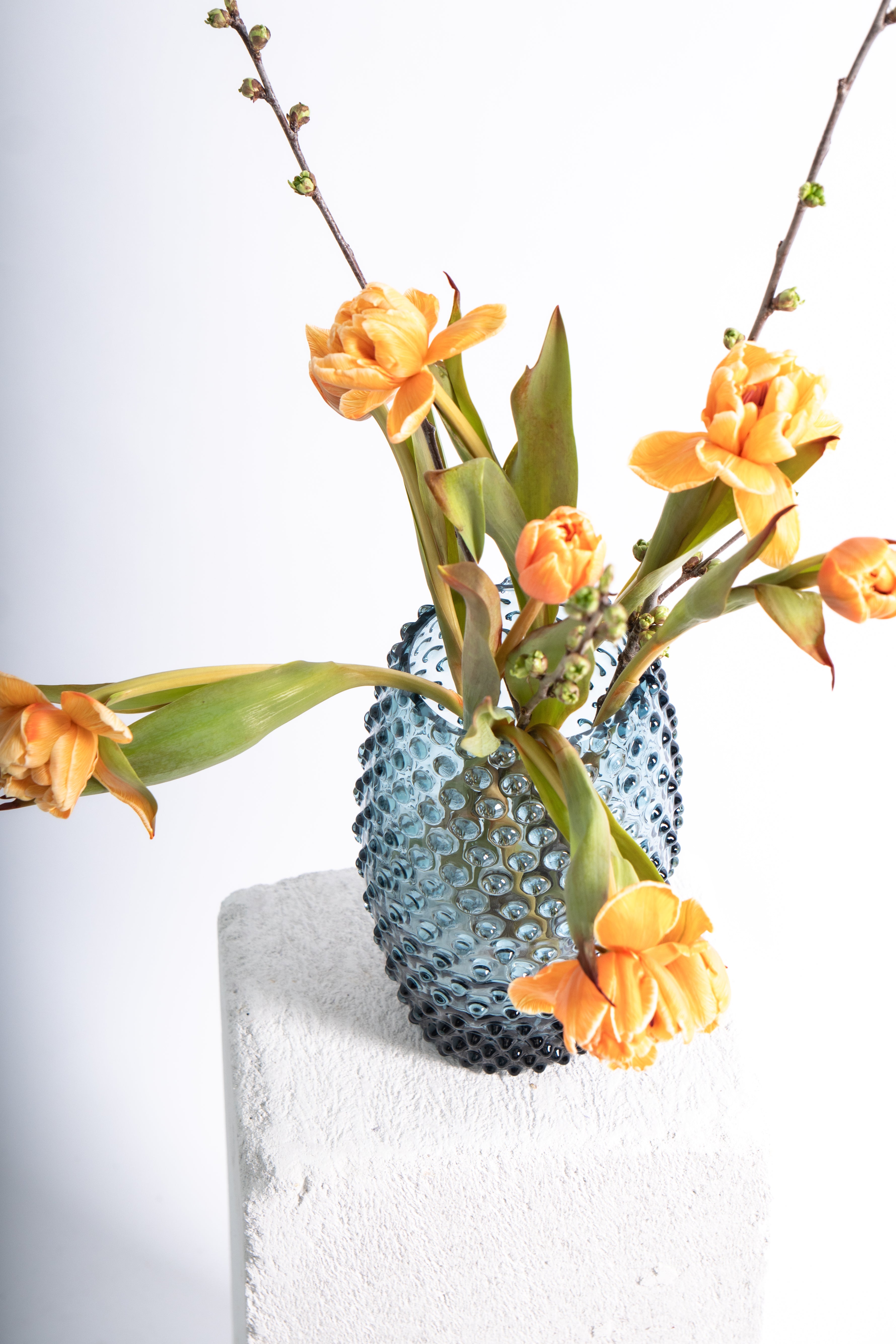 Hobnail Oválná Váza Misty Blue